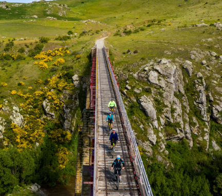 Cycling across Otago Rail Trail Viaduct
